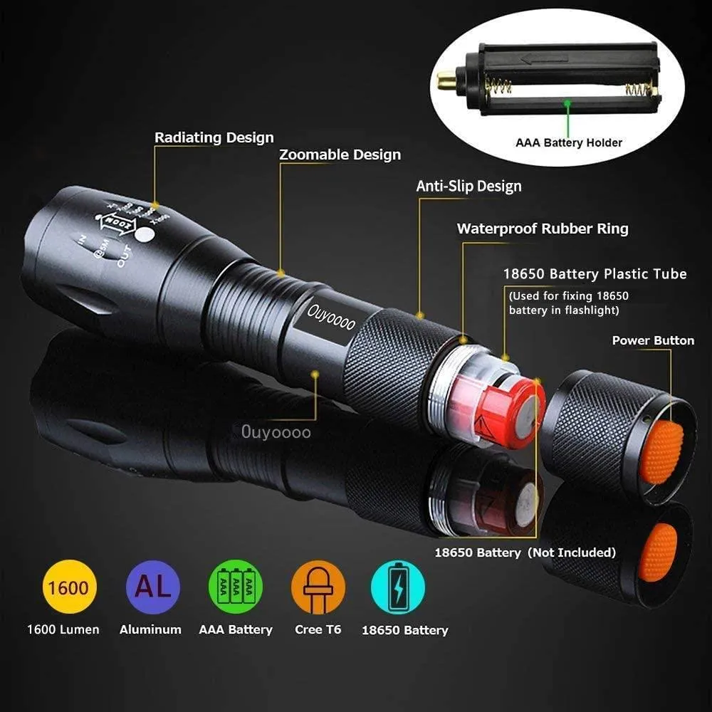2Packs of LED Water Resistant torch for Emergency, Power Outage, Camping, Hiking