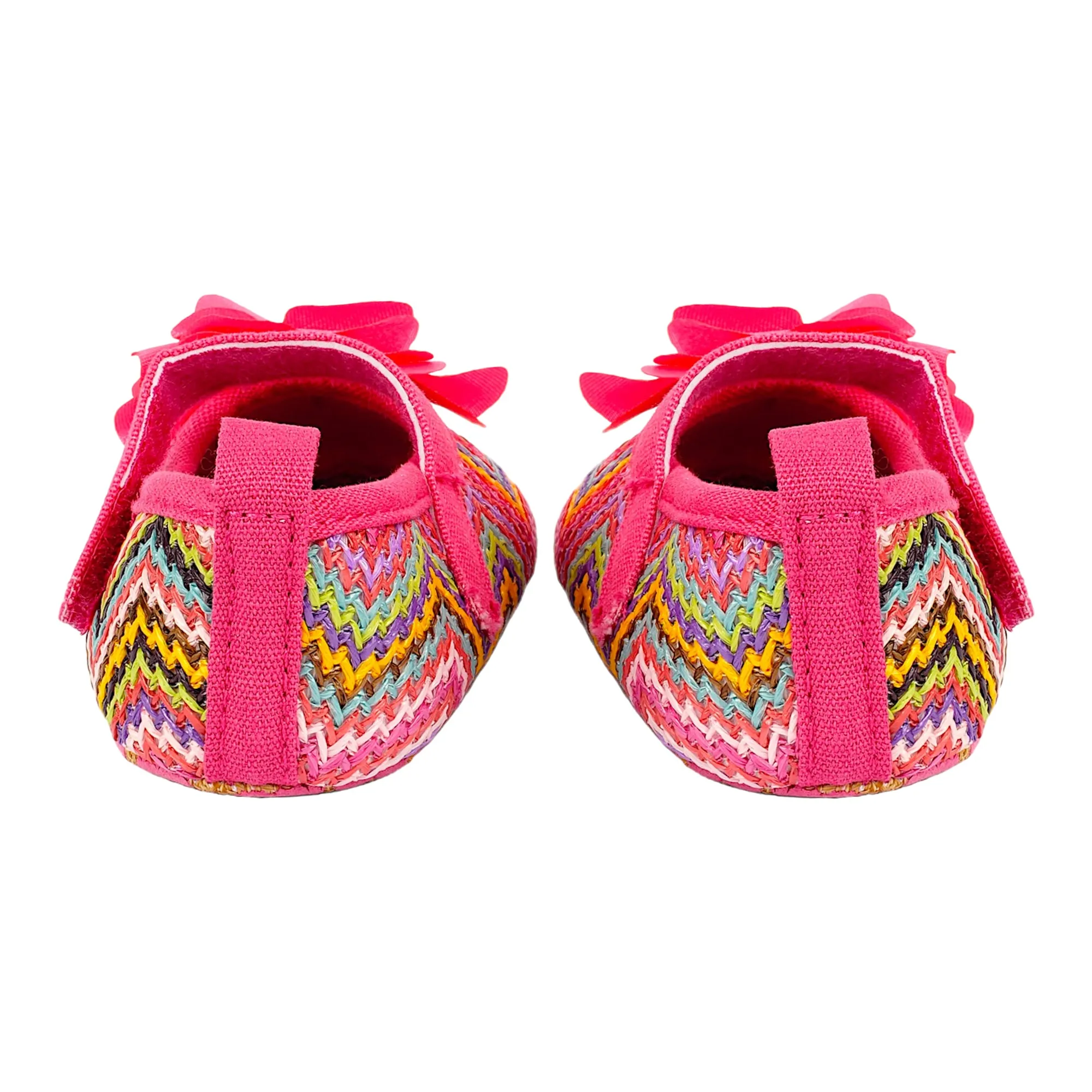 Baby Moo Embellished Flower Colourful Woven Anti-Skid Ballerina Booties - Pink