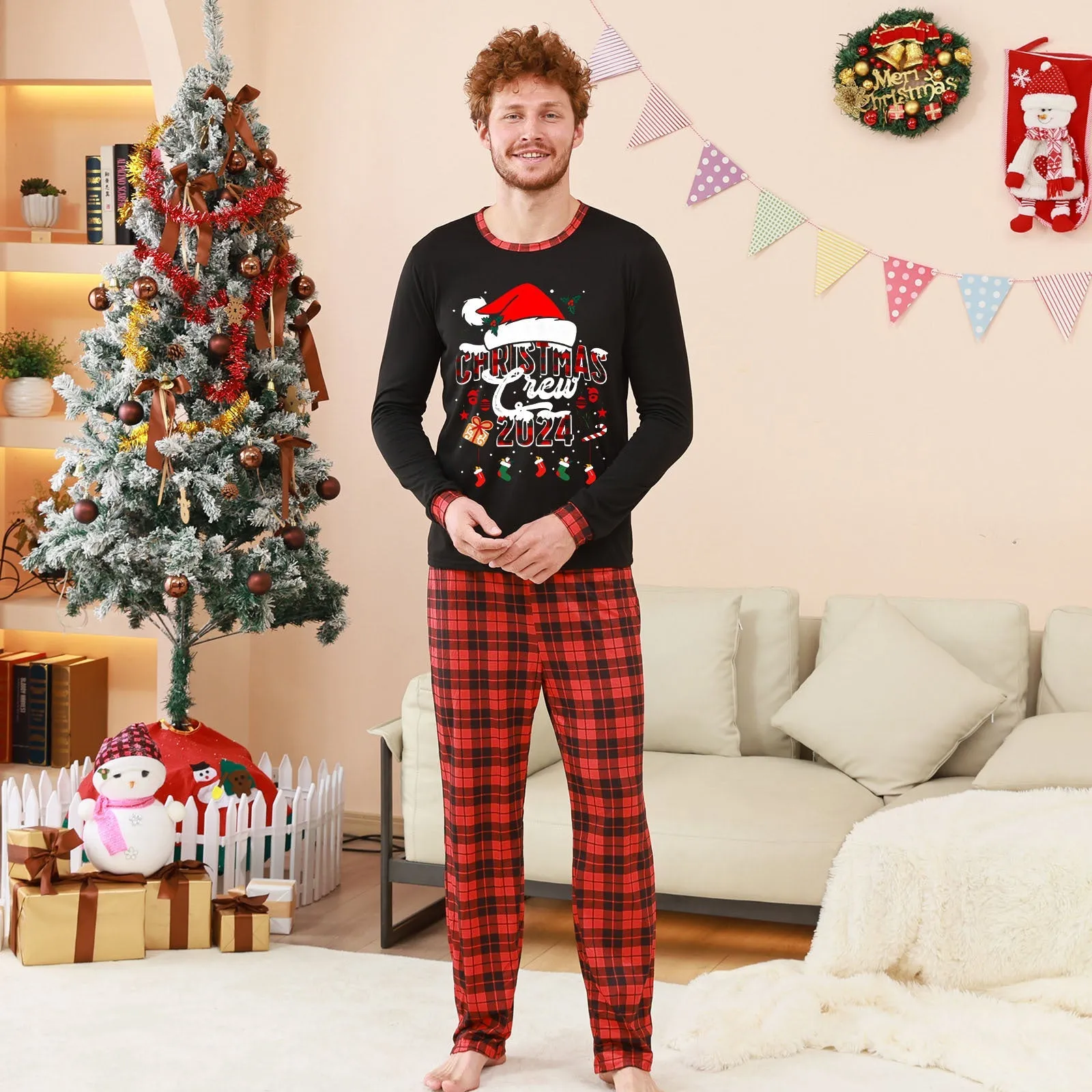 Christmas Plaid Patchwork Print Parent-Child Set
