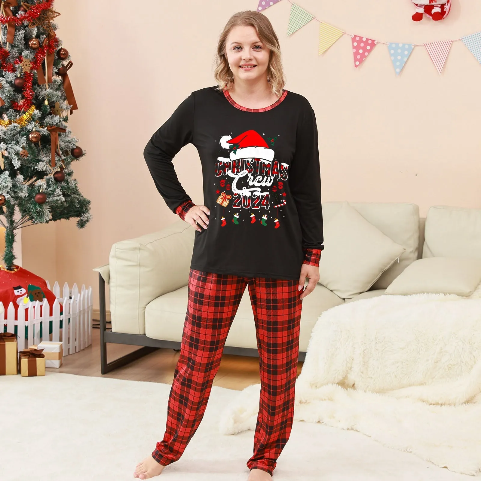 Christmas Plaid Patchwork Print Parent-Child Set