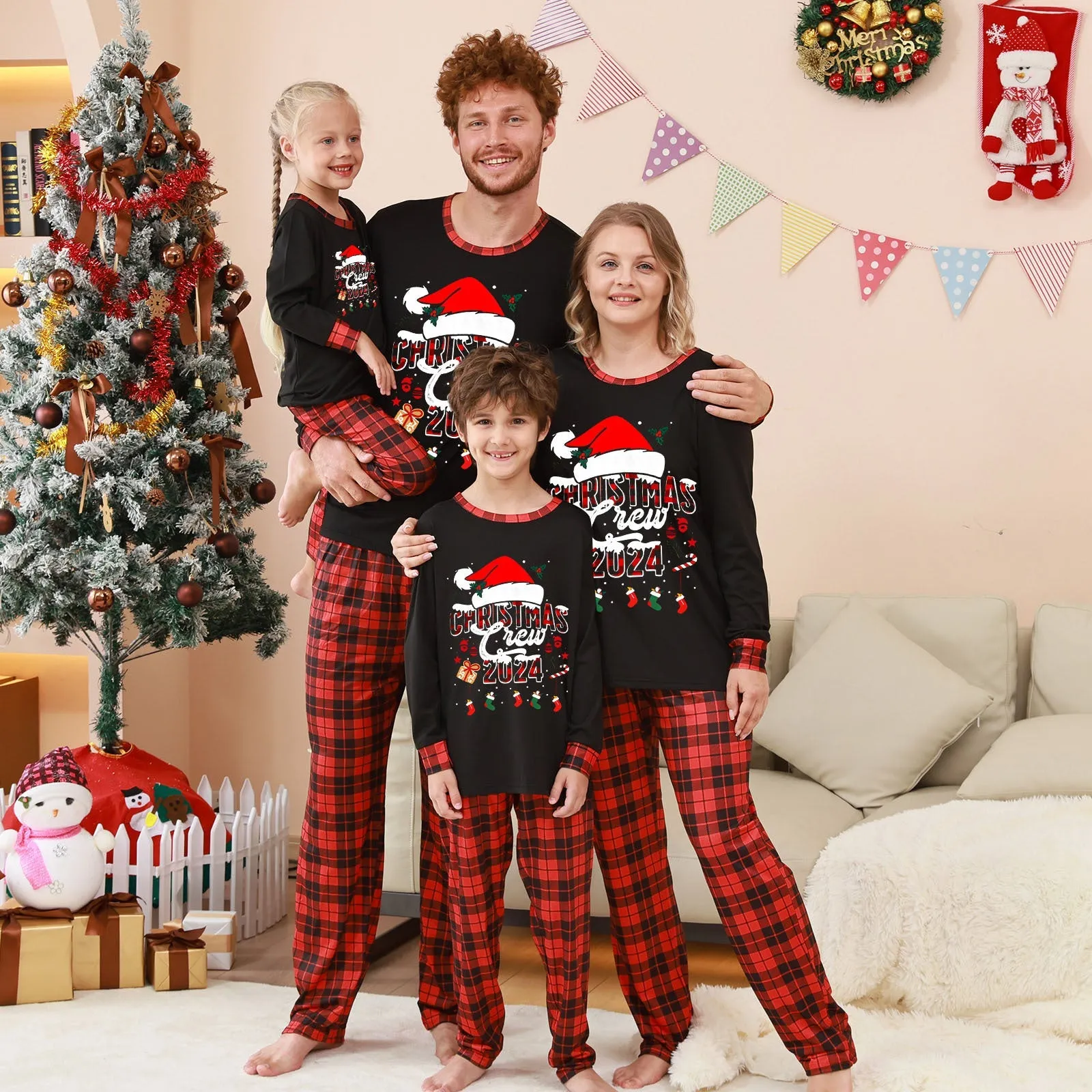 Christmas Plaid Patchwork Print Parent-Child Set