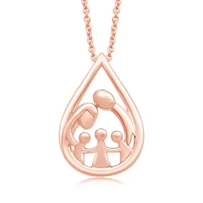 Jewelili 14K Rose Gold Over Sterling Silver With Parent and Three Children Family Teardrop Pendant Necklace