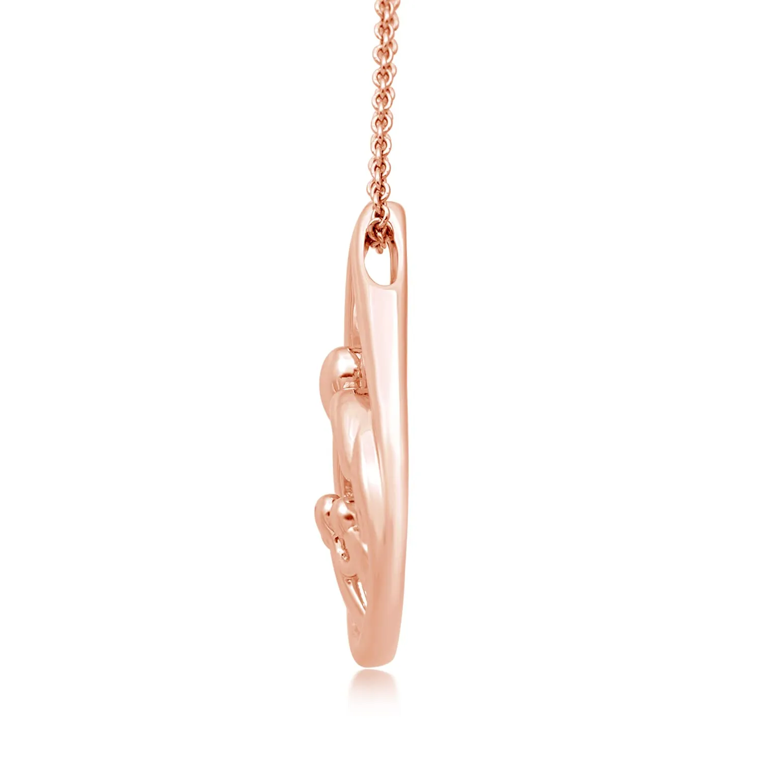Jewelili 14K Rose Gold Over Sterling Silver With Parent and Three Children Family Teardrop Pendant Necklace