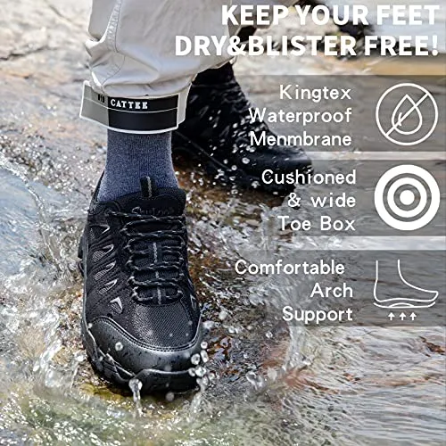 SHULOOK Men's Waterproof Hiking Shoes Lightweight Anti Slip Outdoor Ankle Boots Breathable Hike Trekking Trails Shoe Black/Grey 9