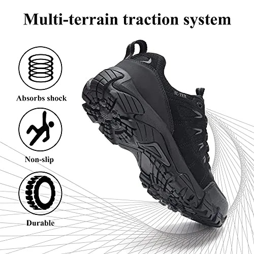 SHULOOK Men's Waterproof Hiking Shoes Lightweight Anti Slip Outdoor Ankle Boots Breathable Hike Trekking Trails Shoe Black/Grey 9