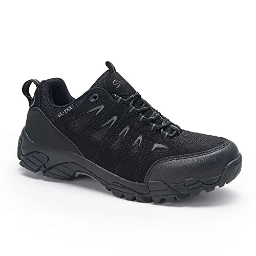 SHULOOK Men's Waterproof Hiking Shoes Lightweight Anti Slip Outdoor Ankle Boots Breathable Hike Trekking Trails Shoe Black/Grey 9