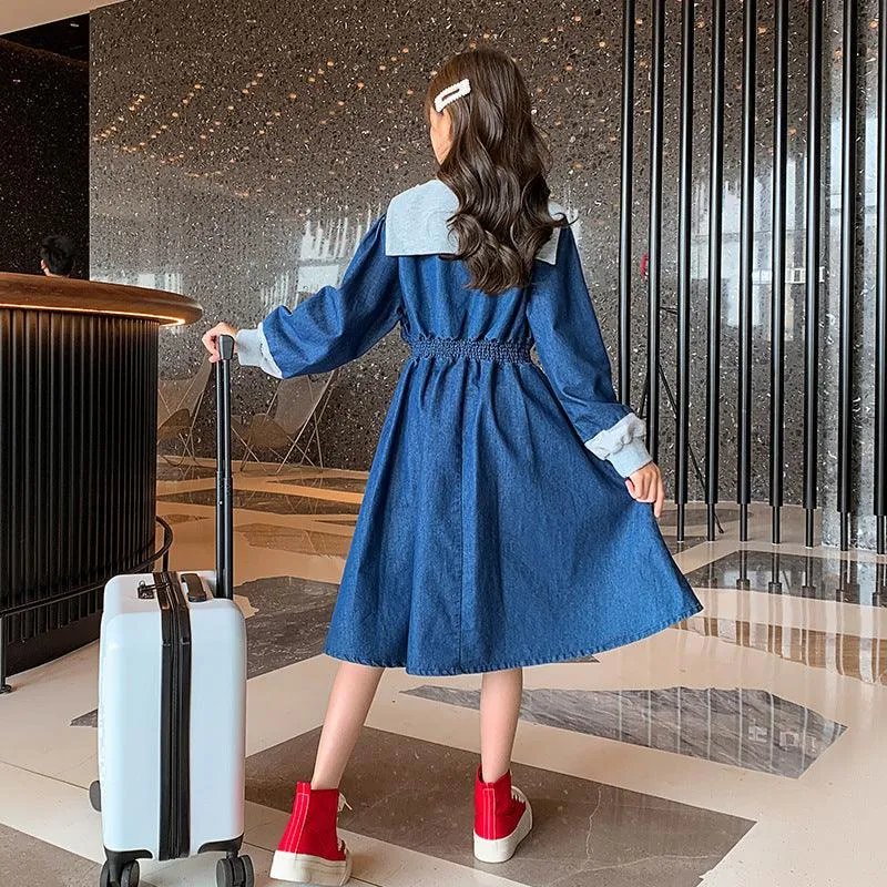 Stitching Denim Children's Parent-child Long-sleeved Princess Dress