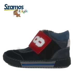 Szamos kid boy high-top shoes dark blue with wide red stretchy strap and side zipper little kid/big kid size